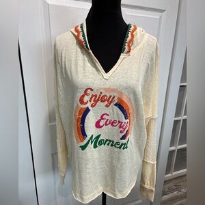 Cream 'Enjoy Every Moment' Graphic Hoodie Top. NWOT